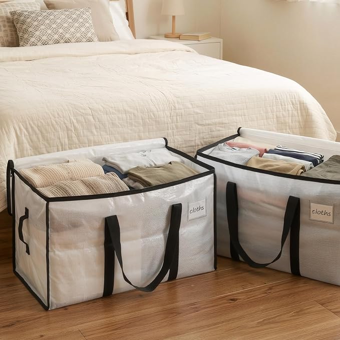 Velway Pack of 4 95 L Storage Bags, Heavy-Duty Christmas Warehouse, Transparent Moving Boxes, Large, Foldable with Zip Handle, Waterproof Storage Bag for Moving Bedding, Clothing Storage