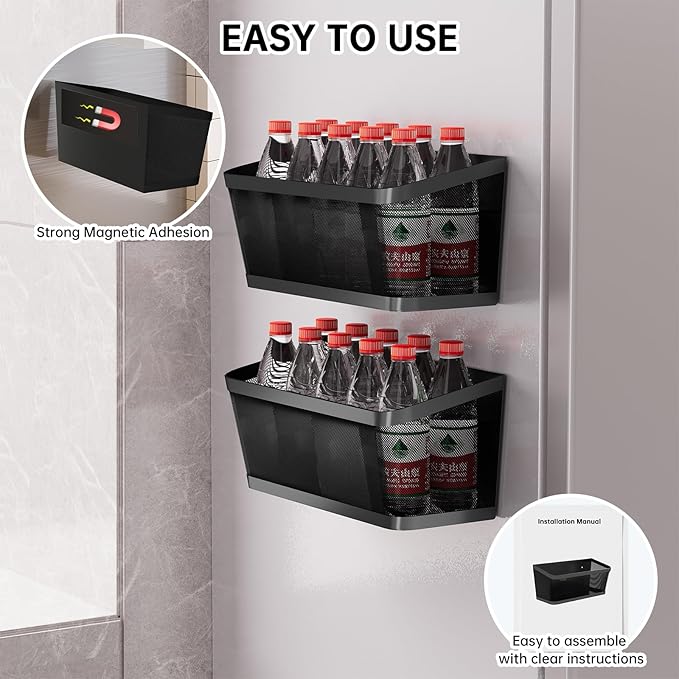 2Pcs Magnetic Spice Rack for Fridge Magnet Hanging Basket Holder for Seasonings Fruit Vegetables Coffee Beans Magnetic Organizer Shelf, Kitchen Refrigerator Organizers