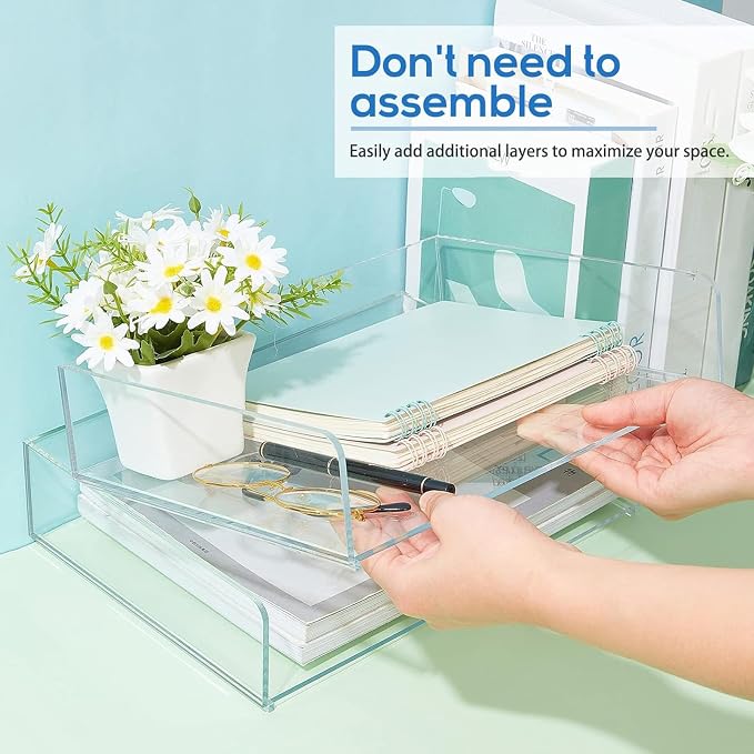 Harloon 4 Tier Paper Organizer Letter Tray Acrylic Desk File Organizer Heavy Duty Stackable Documents Clear Letter Paper Holder Sorter Office Tray for A4, Office Classroom Home File Pad Notebooks