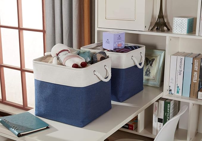 DECOMOMO Cube Storage Bin 13x13, Fabric Storage Bins, Kallax Storage Cubes (Navy Blue & White, 3 Pack)