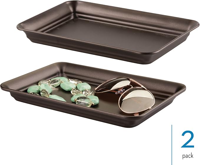 iDesign Decorative Countertop Vanity Tray Organizer for Bathroom, Bedroom, Closet, Entryway, Set of 2, 9.7" x 6.3" x 1", Bronze