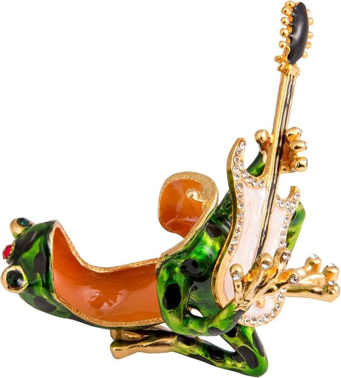 QIFU Hand Painted Enameled Frog Style Decorative Hinged Jewelry Trinket Box Unique Gift for Home Decor