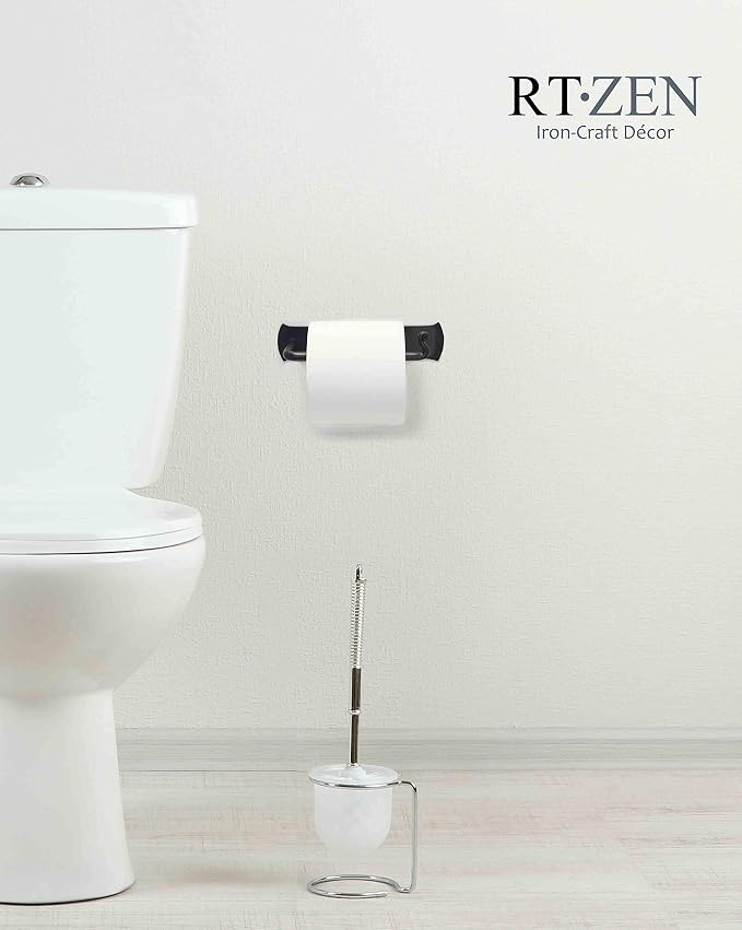 RTZEN Bathroom Toilet Paper Holder - Handcrafted Rustic Wrought Iron Wall Decor Toilet Roll Holder - Black Matte Wall Mount Bar for Modern Farmhouse Bathroom Decor