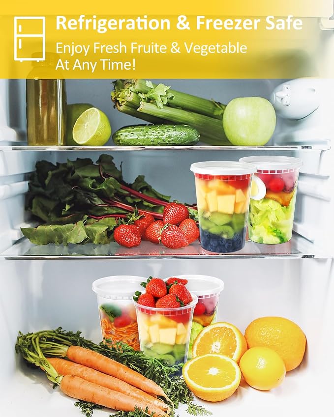 SHOPDAY Deli-Containers-with-Lids-32 Oz 50 Sets - Plastic-Food-Storage-Containers-with-Airtight-Lids, Freezer-Containers-for-Meal-Prep, Soup-Container-for-Overnight Oats, To-Go-Container