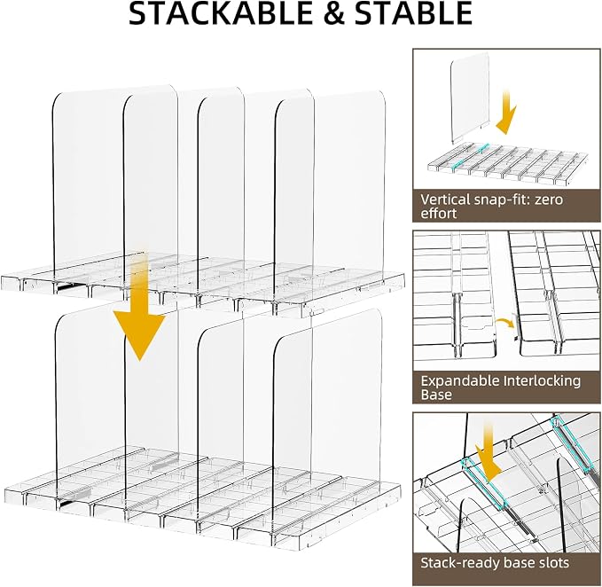 Stackable Bag & Purse Organizer for Closet Shelf Acrylic Shelf Dividers for Closet Organization, Clear Handbag Purse Storage Organizer Divider, Keep Clutch, Wallet, Pocketbook Upright, 4 Pack