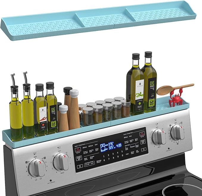 30 Inch Silicone Stove Top Shelf Magnetic for Kitchen, Strong Magnetic Heat Resistant Spice Rack Organizer for Over Stove Oven - (Blue)