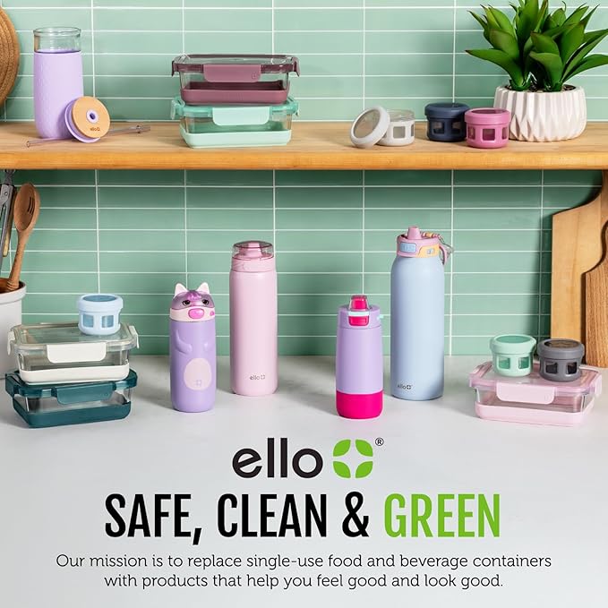 Ello Plastic Meal Prep Set BPA Free Plastic Food Storage Container with Silicone Boot and Airtight Lids, Dishwasher, Microwave, and Freezer Safe.
