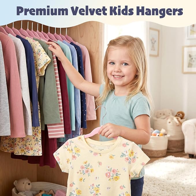 HOUSE DAY 11 Inch Velvet Baby Hangers 50 Pack Lt-Pink, Premium Kids Hangers for Children, Infant & Toddler Clothes, Durable Non Slip Small Baby Felt Hanger for Closet, Ideal for Everyday Use
