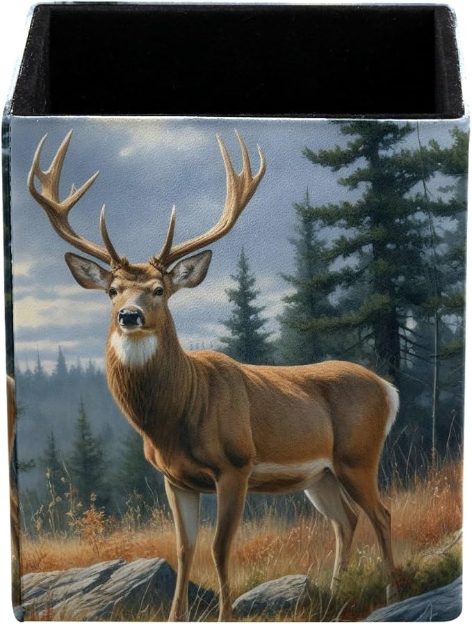 Pen Holder for Desk, Forest Deer Pencil Holder, Pen Cup Functional Desk Organizer for Office Supplies