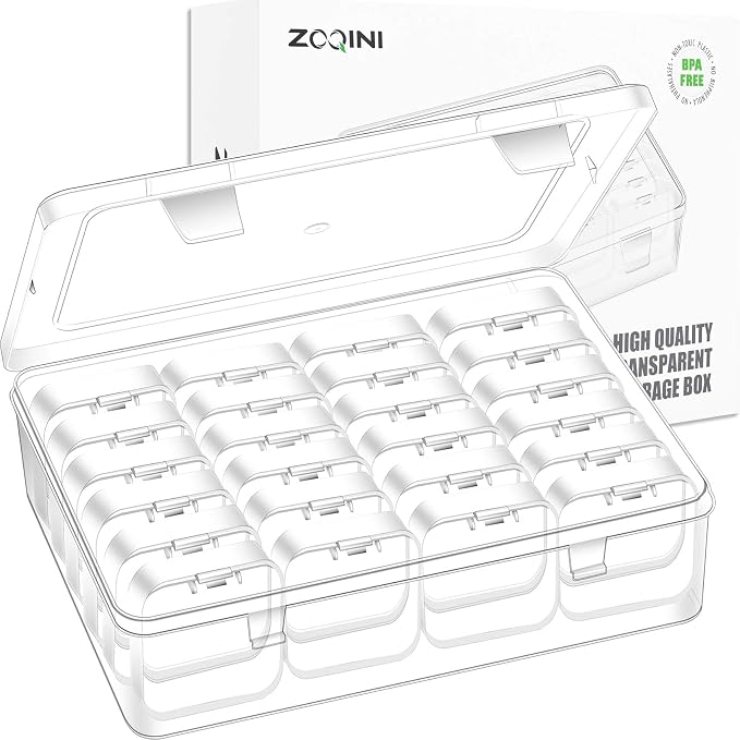 Bead Organizer Box, 28Pcs Small Clear Plastic Storage Containers, 1 Large Craft Organizer Box, 1 Sheet Label, Mini Parts Storage Solution for Beading Jewelry Making Diamond Arts Screws Seeds