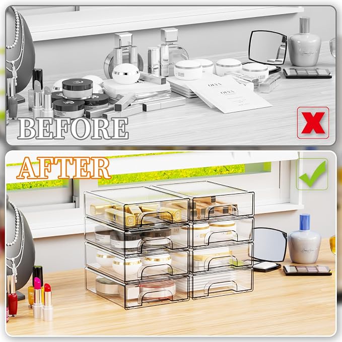 Yieach 12 Pack Clear Stackable Storage Drawers,2.2'' Acrylic Drawer Organizers for Countertop,Office Supply Organizer and Makeup Organizer,Small Plastic Drawers For Pen,Art Crafts Storage,Stationary