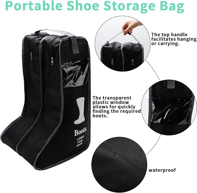 Portable 2 Pack Boots Storage,Tall Boots Storage/Protector Bag, Boots Cover (Black)