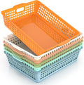 QRRICA 6 Pack Plastic Classroom Storage Baskets, Paper Trays for Classroom Organization & Turn in Trays for Teachers, Students, Desk Organizer Bin 13.8x10.6x3.1 Inch (Morandi)