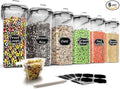 Wildone Cereal Storage Containers Set, Large BPA Free Plastic Airtight Food Storage Containers 4L for Flour, Sugar, 6 Piece Set Cereal Dispensers with 20 Labels & Marker, Black
