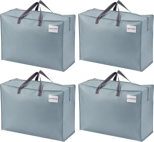 VENO 4 Pack Heavy Duty Moving Bags, Storage Bags, Packing Supplies, Top Zipper, Storage Totes for Camping, Clothes, Bedding, Comforters, Pillows (27 Gallon Light Blue, 4 Pack)