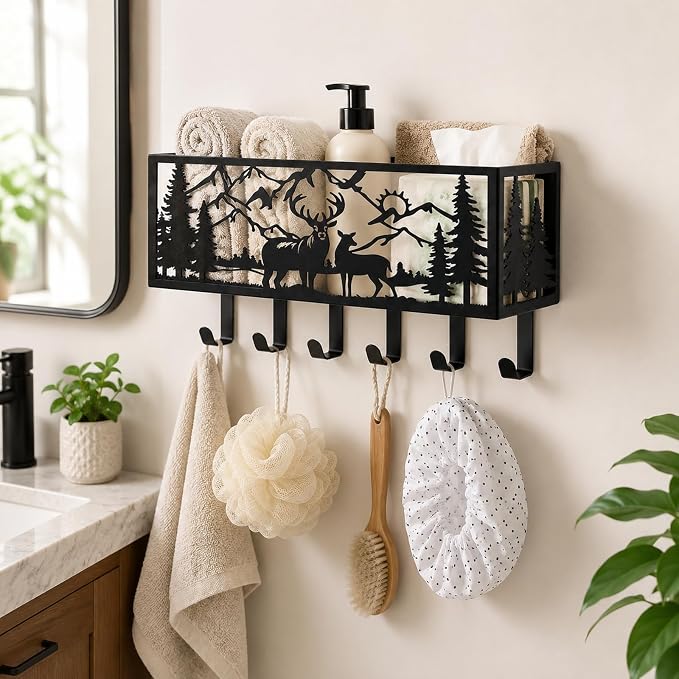 Deer Metal Wall Mail Organizer Wall Mounted Key and Mail Holder Mail Basket Hanging Mail Sorter and Key Organizer for Entryway Bedroom Bathroom Kitchen