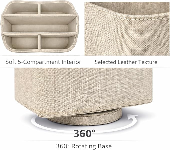 UnionBasic Rotating Desk Organizer, 360 Desk Spinning Caddy, Desktop TV Guide/Mail/Media/Remote Controller Holder Organizer, Beige