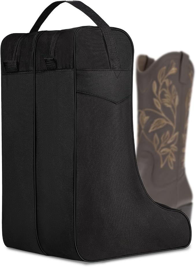 Ciphewest Black Boot Bag for Cowboy Boots up to 17 Inches, Waterproof Travel Boot Carrier for Men & Women, Heavy-Duty 600D Polyester Shoe Storage Bag with Handle