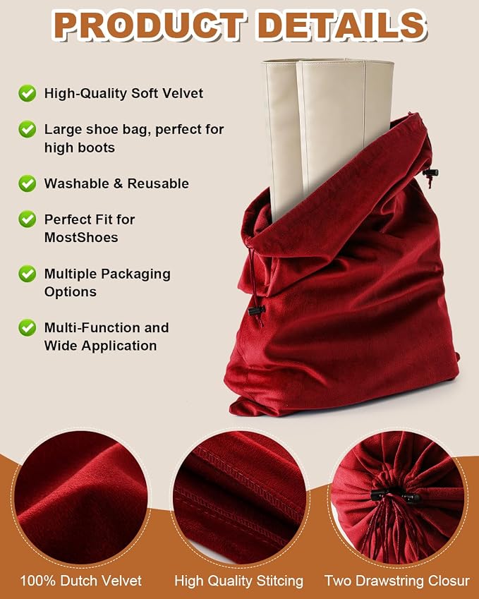 2 Pcs Shoe Bags for Travel, Large Boot Bags, Rio Red, 21.2x13.3 Inch | Washable & Reusable Travel Shoe Bags, Dustproof Shoe Bags with Drawstring Closure, Suitable for Travel, Home Storage