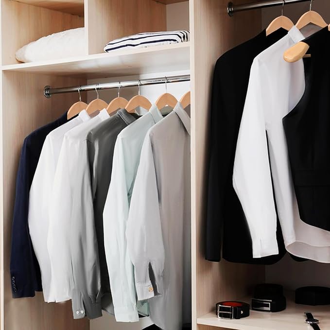 ABHENG Solid Wood Suit Hangers, 10 Pack, Coat Hangers with Non Slip Trouser Bar, 360° Swivel Hook, Heavy Duty Wide Hangers for Suit, Coat, Jacket, Trousers, Pants,17.3" W x 9" H, Dark Walnut AWY0410N