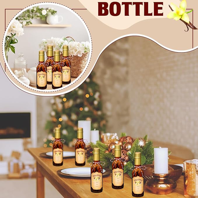 Tioncy 16 Pcs Empty Vanilla Extract Bottles for Homemade Vanilla Jar Glass Bottle with Cap, Shrink Band, Sticker DIY Crafts Wedding Gift Food Storage Canister for Bean