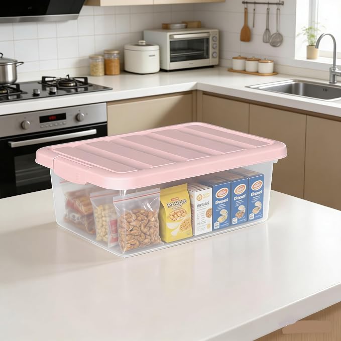 14 Quart Latching Storage Bin with Lid, Plastic Clear Storage Box, 2 Pack