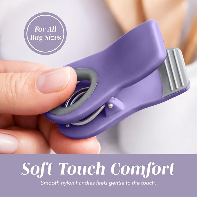 COOK WITH COLOR Bag Clips with Magnet- Food, Chip, Bag Clips for Food Storage with Airtight Seal Grip for Bread, Snack and Food Bags (Lavender, Pack of 20)