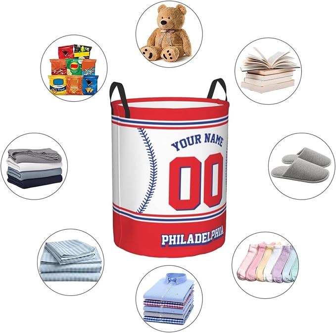 Custom Philadelphia Laundry Hamper Personalized Laundry Basket Customized Name And Number Collapsible Storage Basket for Bedroom Bathroom Living Room Baseball Fan Gifts
