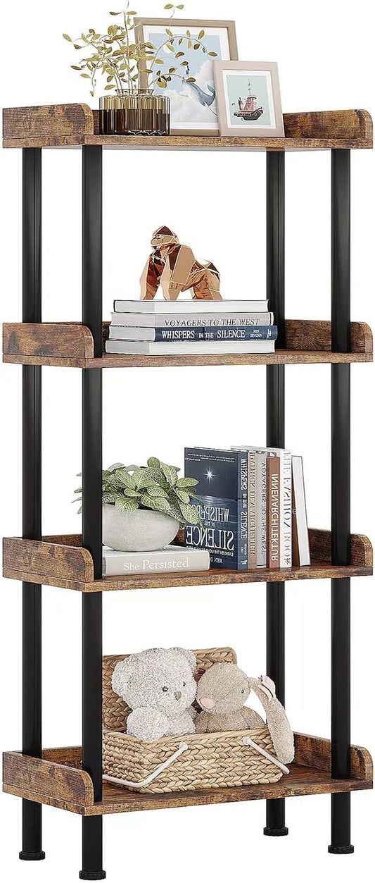Hosfais Bookcase 4 Tier Bookshelf, Vintage Small Bookshelf for Spaces, Wooden Book Shelf for Living Room Bedroom