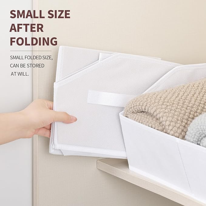 Homsorout Storage Bins for Shelves - Small Trapezoid Closet Shelf Organizer, Fabric Organization Bins with Handles, Storage Baskets for Clothes, Towel, Purse, 4 Pack, White