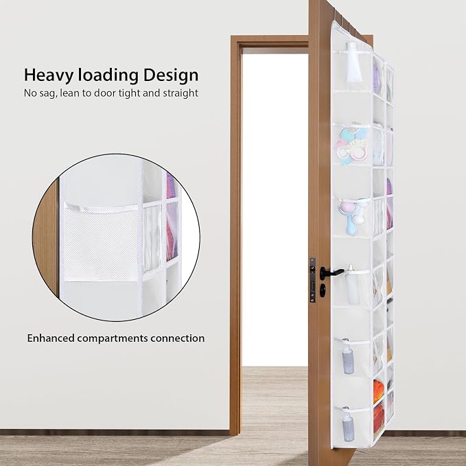 Univivi Over the Door Organizer, 6 Tiers Behind Door Storage with Clear Deep Pockets Hanging Organizer for Closet, Bedroom, Nursery, Bathroom and Sundries (White)