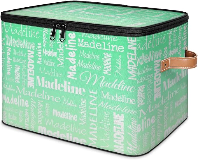 Custom Storage Basket with Name, Personalized Keepsake Box with Zipper Lid, Foldable Fabric Memory Bin Large capacity with Handle Green Gradient