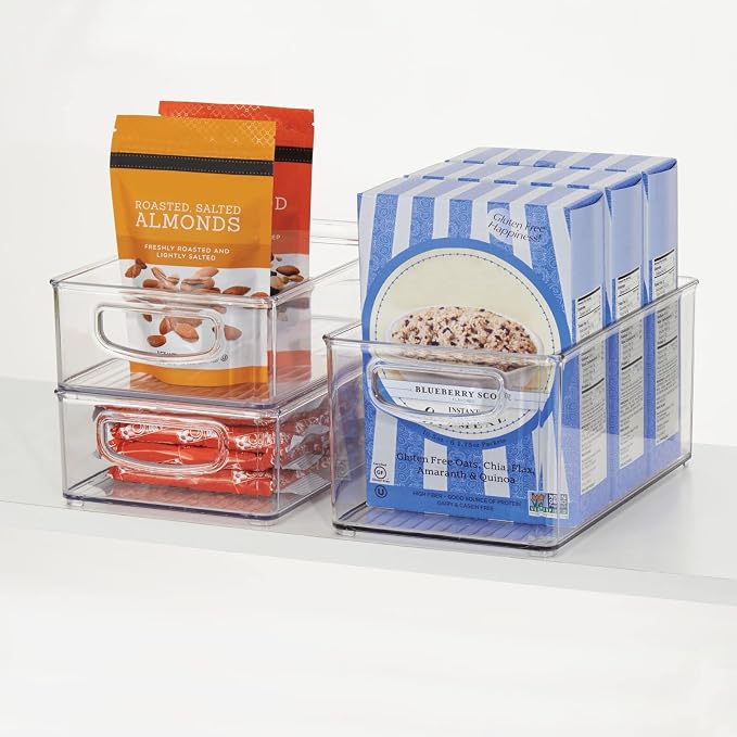 mDesign Plastic Kitchen Organizer - Storage Holder Bin with Handles for Pantry, Cupboard, Cabinet, Fridge/Freezer, Shelves, Counter - Holds Canned Food, Snacks - Ligne Collection - 2 Pack - Clear
