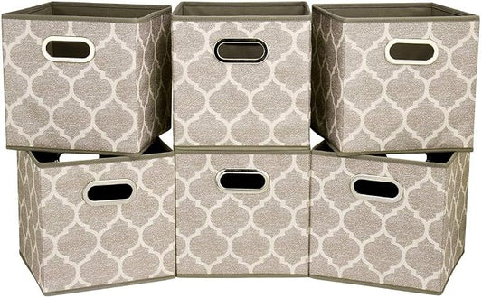 Decorative Storage Cubes 10.5 x10.5 x 11 Inch Brown Cuibcle Baskets LatticePattern Cloth Storage Cubes Bins Foldable Fabric Storage Boxes Inserts Cube Drawers for Organizer Closet,QY-SC08-6
