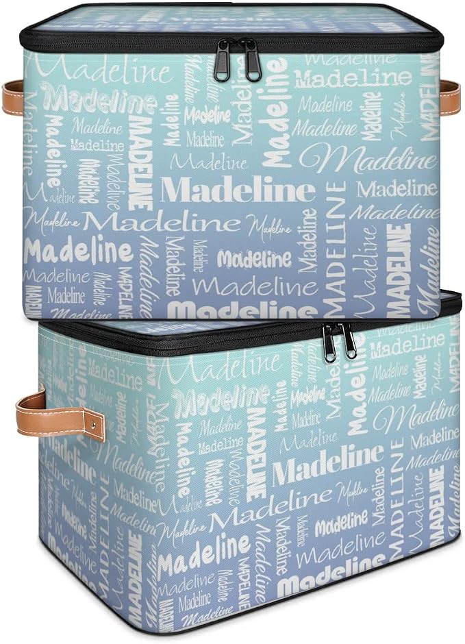 Custom Storage Basket with Name, Personalized Keepsake Box with Zipper Lid, Foldable Fabric Memory Bin Large capacity with Handle Green Blue Gradient