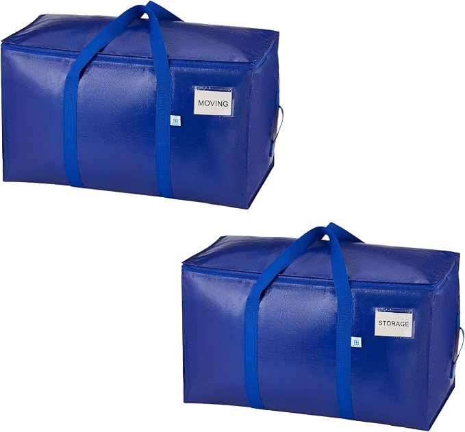 VENO 2 Pack Heavy Duty Moving Bags, 90L Extra Large Moving Boxes Alternative, 50lbs Load,Wraparound Handles,Zippers & Tag,Packing Supplies for College Dorm Essentials, Clothes Storage(Blue)