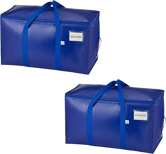 VENO 2 Pack Heavy Duty Moving Bags, 90L Extra Large Moving Boxes Alternative, 50lbs Load,Wraparound Handles,Zippers & Tag,Packing Supplies for College Dorm Essentials, Clothes Storage(Blue)