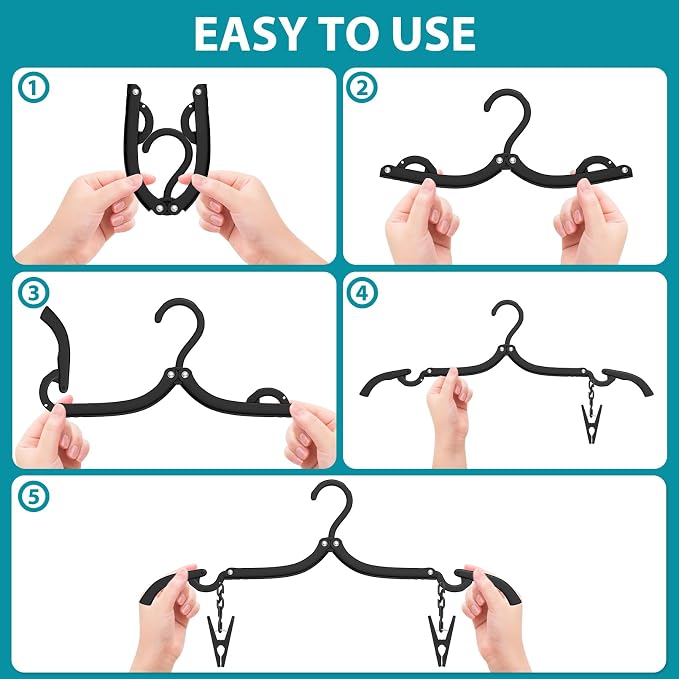 30Pcs Foldable Travel Hangers with Clips Cruise Essentials 2026 Phone Sized | Portable Travel Essential Plastic Cruise Ship Essentials Cruises Must Haves for Suitcase Camping Flying RV Europe Vacation