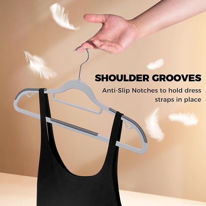 Quality Clothes Set 200 Pack - Non-Velvet Plastic for Clothes - Heavy Duty Coat Set - Space-Saving Closet with Gray Swivel Hooks - Functional Non-Flocked
