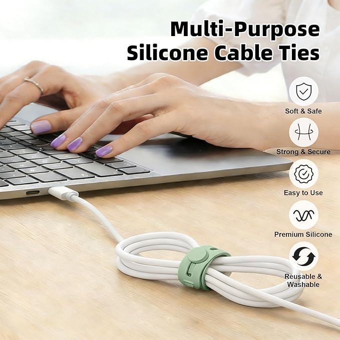 28Pcs Silicone Cable Ties Reusable, Multipurpose Cable Management Organizer, Adjustable Fastening Cable Straps with Locking Buckles, High Elasticity Cord Organizer, Travel Essentials (3.2in, Black)