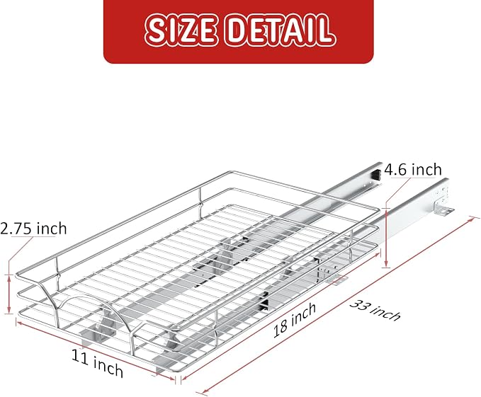 LOVMOR Pull Out Cabinet Organizer and Storage 11" W x 18" D, Slide Out Shelves for Kitchen Cabinets