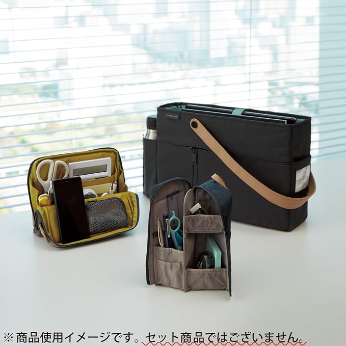 KOKUYO Pencil Case Pouch, Haco-Biz Standing Pen Pouch Bag, Foldable Stand up Pencil Holder Organizer, Large Capacity Portable Pencil Box for Office Supplies, Black x Green (KAHA-HB11D)
