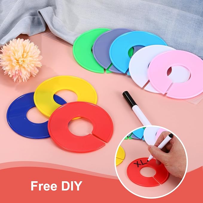 uxcell 10 Pcs Clothes Dividers,Round Closet Rack Dividers Clothing Rack Size Dividers Blank Labels Writable & Reusable for Hanging Clothes Sorting Size, Light Blue