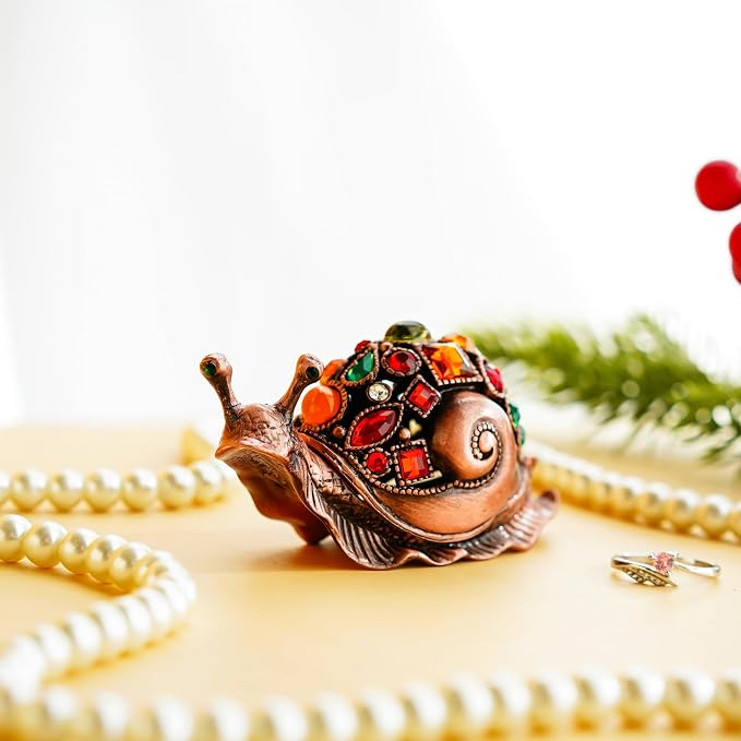 YU FENG 3.5inch Crystals Bejeweled Trinket Box Hand-Painted Brown Snail Animal Figurine Hinged Jewelry Box Collectible for Women Christmas Gift