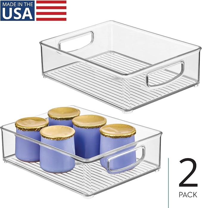 iDesign Plastic Stackable Pantry Bin - Organizer Bin with Handles for Cabinets or Fridge - Set of 2 - Clear