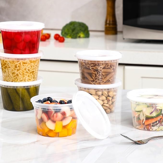 AOZITA 24 Sets 16 oz Plastic Deli Food Containers With Lids, Airtight Food Storage Containers, Freezer/Dishwasher/Microwave Safe, Soup Containers For Takeout Meal Prep Storage