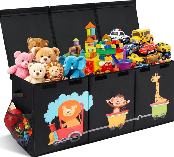 XL Toy Box - Toy Storage Bins with lids, Collapsible Toy Chest for Boys Girls, Kids Big Toy Organizer with Adjustable Dividers for Living Room Area, Playroom, Bedroom，38"x16"x14"