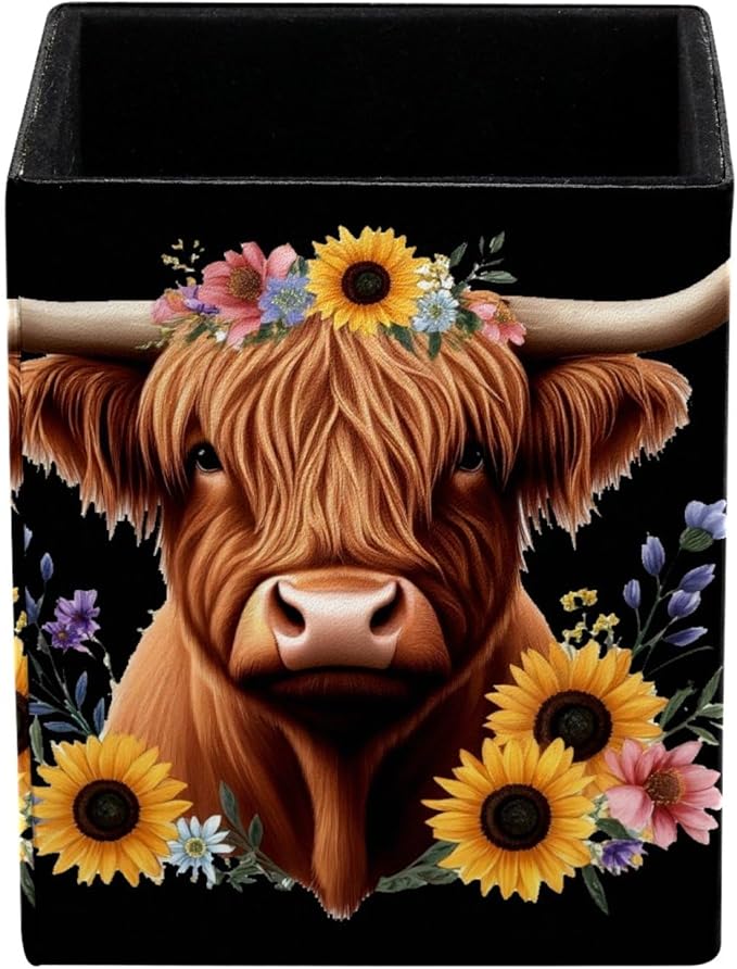 Pen Holder for Desk, Highland Cow Pencil Holder, Pen Cup Functional Desk Organizer for Office Supplies