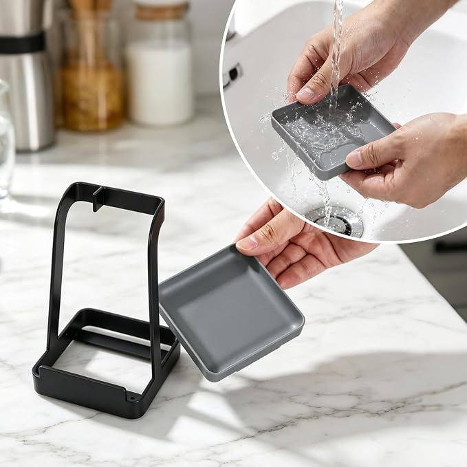 vocheer Pot Lid Holder, Stainless Steel Kitchen Organizer Rack Spoon Rest Rack Holder-Lid Stand for Utensils in Kitchen, Black