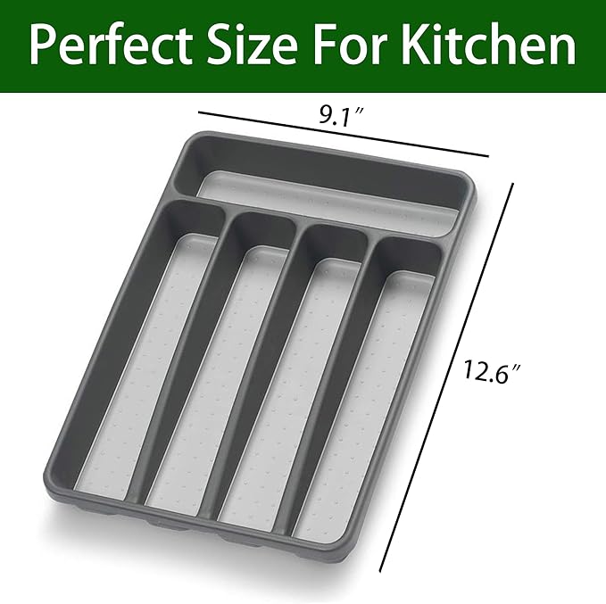 Loyareal Silverware Organizer Utenisl Organizer Holder Kitchen Drawer Organizer Plastic Silverware Tray for Drawer Flatware Organizer 5 Compartment Black